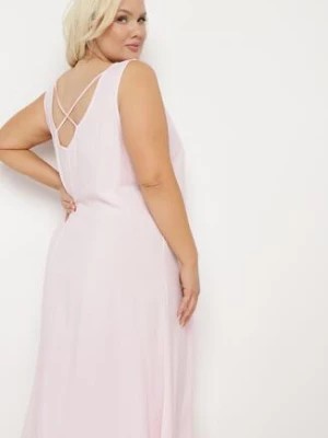 Zdjęcie produktu Różowa Wiskozowa Sukienka o Pudełkowym Fasonie bez Rękawów Pleria