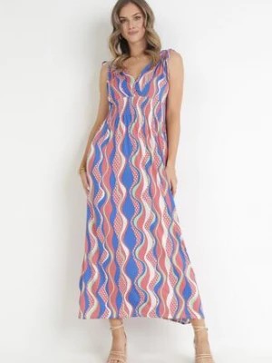 Zdjęcie produktu Różowa Wzorzysta Sukienka Maxi z Gumkami w Talii i Kopertowym Dekoltem z Wiskozy Cartier