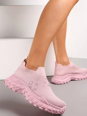 Zdjęcie produktu Różowe Buty Sportowe na Grubej Podeszwie z Elastyczną Cholewką z Cyrkoniami Kolby