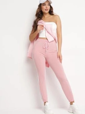 Zdjęcie produktu Różowe Dresowe Spodnie z Wysokim Stanem z Gumką w Talii i Lampasami Lustis