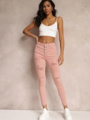 Zdjęcie produktu Różowe Jeansy Skinny z Wysokim Stanem Yholo