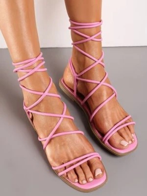 Zdjęcie produktu Różowe Sandały Rzymianki na Płaskim Obcasie z Paskami z Ekoskóry Herafia