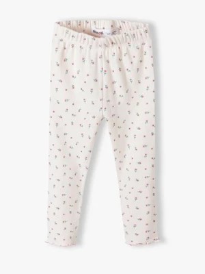 Zdjęcie produktu Różowe legginsy dla dziewczynki prążkowane w kwiatki Minoti
