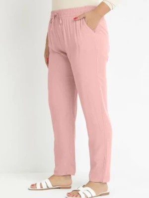 Zdjęcie produktu Różowe Materiałowe Spodnie z Gumką w Talii Airiana