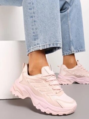 Zdjęcie produktu Różowe Sneakersy na Niskiej Platformie z Ozdobnymi Wstawkami na Cholewce Amrogia