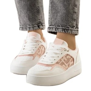 Zdjęcie produktu Różowe sneakersy na platformie Coronel białe Inna marka