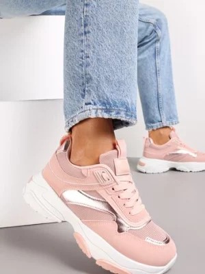 Zdjęcie produktu Różowe Sneakersy z Metalicznymi Wstawkami na Grubej Podeszwie Tahara