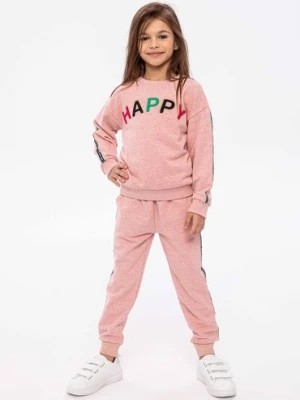 Zdjęcie produktu Różowe spodnie dresowe joggery dziewczęce z lampasami Minoti