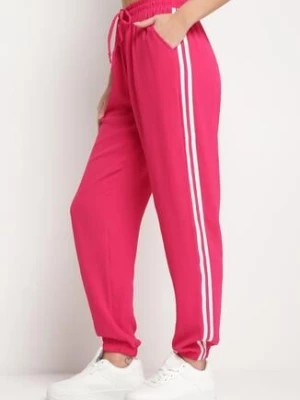 Zdjęcie produktu Różowe Spodnie Dresowe Joggery z Lampasami Fraxina