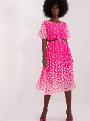 Zdjęcie produktu Różowo-biała sukienka damska midi w grochy Italy Moda