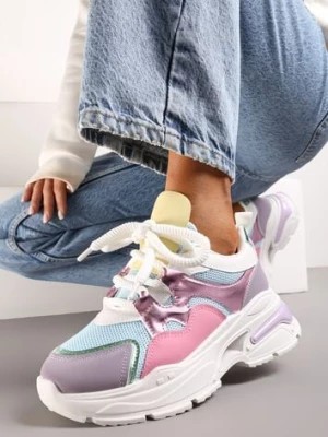 Zdjęcie produktu Różowo-Fioletowe Sneakersy na Platformie z Wycięciem i Grubymi Sznurówkami Bosylia
