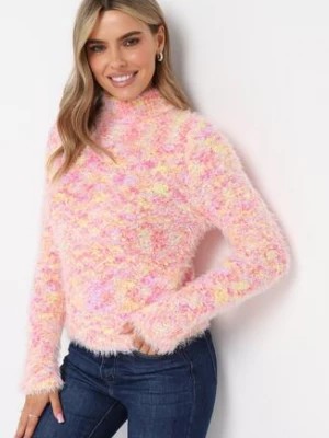 Zdjęcie produktu Różowo-Żółty Wełniany Sweter Golf o Puchowej Fakturze Legton