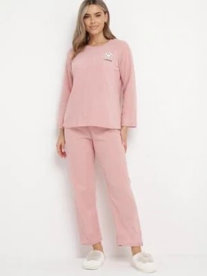 Zdjęcie produktu Różowy 2-Częściowy Komplet Piżamowy Bluza z Naszywką i Spodnie z Gumką w Pasie Revaxa
