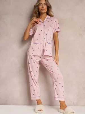 Zdjęcie produktu Różowy 2-częściowy Komplet Piżamowy z Koszulą na Guziki i Spodniami z Gumką w Talii Peneleta