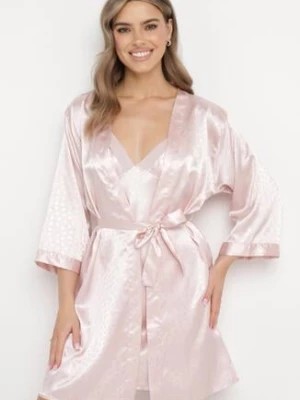 Zdjęcie produktu Różowy 6-częściowy Komplet Piżamowy Szlafrok, Koszula Nocna Spodnie Top Szorty i Opaska Kirosa