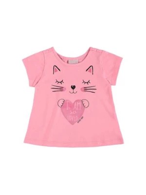 Zdjęcie produktu Różowy bawełniany t-shirt niemowlęcy z kotkiem Quimby