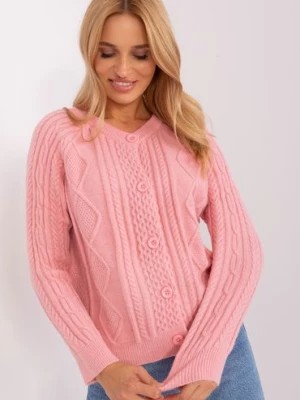 Zdjęcie produktu Różowy damski sweter rozpinany z dzianiny