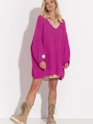 Zdjęcie produktu Różowy długi sweter - tunika oversize Fobya