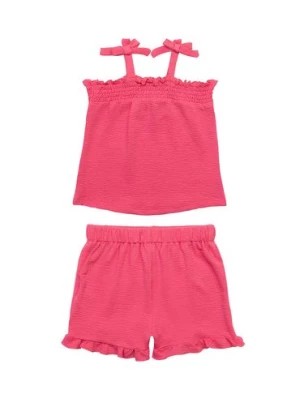 Zdjęcie produktu Różowy komplet letni niemowlęcy- bluzka na ramiączkach i szorty Minoti