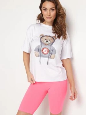 Zdjęcie produktu Różoo-Biały Komplet T-shirt z Ozdobnym Nadrukiem Szorty Typu Kolarki Wanesia
