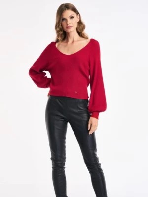 Zdjęcie produktu Różowy sweter dekolt V damski OCHNIK
