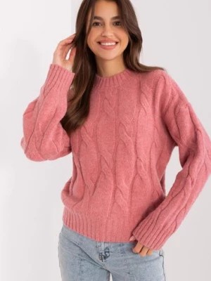 Zdjęcie produktu Różowy sweter z warkoczami i ściągaczami