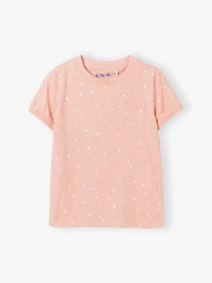 Zdjęcie produktu Różowy t-shirt bawełniany dla dziewczynki w białe serduszka 5.10.15.