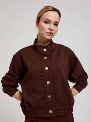 Zdjęcie produktu Rozpinana bluza damska żakardowa- brązowa Moodo
