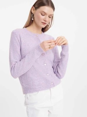Zdjęcie produktu Rozpinany różowy sweter damski z długim rękawem Greenpoint