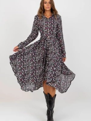 Zdjęcie produktu RUE PARIS Czarna wzorzysta sukienka z paskiem