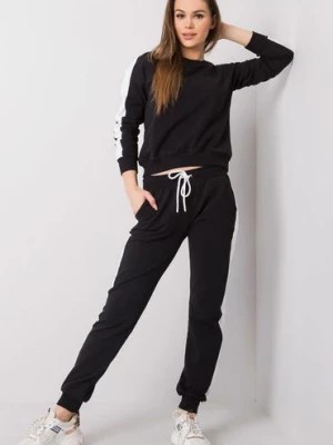 Zdjęcie produktu RUE PARIS Komplet dresowy z białym lampasem -czarna bluza i spodnie