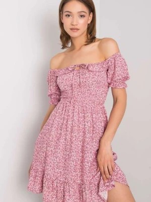 Zdjęcie produktu RUE PARIS Różowa sukienka we wzory z falbaną