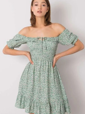 Zdjęcie produktu RUE PARIS Zielona sukienka we wzory z falbaną