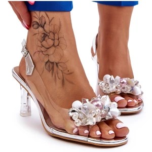 Zdjęcie produktu S.Barski Eleganckie Transparentne Sandały Z Ozdobą Srebrne Lilah srebrny