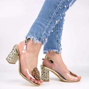 Zdjęcie produktu S.BARSKI MR38-818 buty damskie sandały transparentne na słupku złote