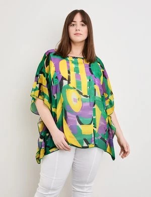 Zdjęcie produktu SAMOON Damski Bluzka oversize o warstwowym stylu 70cm Obniżone ramiona Okrągły Zielony Wzorzysty