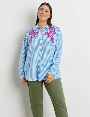 Zdjęcie produktu SAMOON Damski Bluzka w paski z ozdobnymi cekinami 74cm długie kołnierzyk koszulowy Niebieski W paski