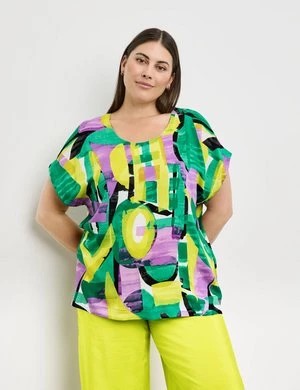 Zdjęcie produktu SAMOON Damski Bluzka z nadrukiem w żywych kolorach 68cm Obniżone ramiona Okrągły Zielony Wzorzysty