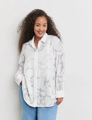 Zdjęcie produktu SAMOON Damski Bluzka z transparentnym wzorem w kwiaty 72cm długie kołnierzyk koszulowy Biały Jednokolorowy