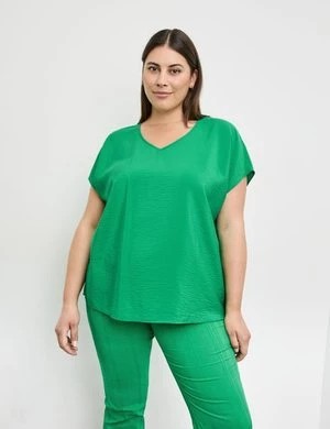 Zdjęcie produktu SAMOON Damski Lekko połyskująca bluzka 64cm Obniżone ramiona w serek Zielony Jednokolorowy