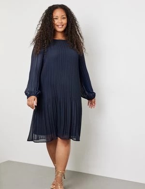 Zdjęcie produktu SAMOON Damski Lekko rozszerzana sukienka plisowana długie Okrągły Niebieski Jednokolorowy