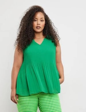 Zdjęcie produktu SAMOON Damski Plisowana bluzka bez rękawów 68cm Bez rękawów Tunikowy dekolt Zielony Jednokolorowy