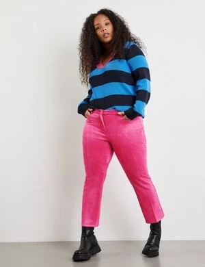 Zdjęcie produktu SAMOON Damski Spodnie flared o dł. 7/8 z elastycznego weluru Różowy Jednokolorowy