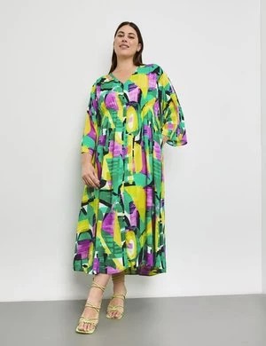 Zdjęcie produktu SAMOON Damski Sukienka boho z nadrukiem w żywych kolorach Szeroka partia ramion w serek Zielony Wzorzysty