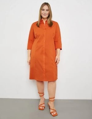 Zdjęcie produktu SAMOON Damski Sukienka koszulowa z rękawem o dł. 3/4 i kieszeniami kołnierzyk koszulowy Pomarańczowy Jednokolorowy