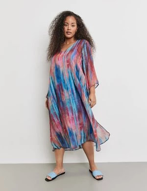 Zdjęcie produktu SAMOON Damski Szyfonowa sukienka z halką 3/4 w serek Multicolor W paski