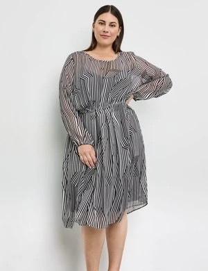 Zdjęcie produktu SAMOON Damski Szyfonowa sukienka z halką długie Okrągły Czarny W paski