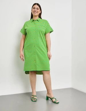 Zdjęcie produktu SAMOON Damski T-shirtowa sukienka w prążki z bawełnianego dżerseju krótkie kołnierzyk koszulowy Zielony W paski