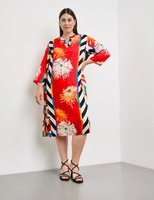 Zdjęcie produktu SAMOON Damski Tunikowa sukienka ze szlachetnej satyny 3/4 Tunikowy dekolt Czerwony Wzorzysty