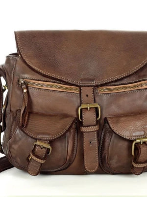 Zdjęcie produktu SERENELLA - Skórzana Włoska torebka listonoszka z kieszeniami ręcznie szyta bag brąz Merg